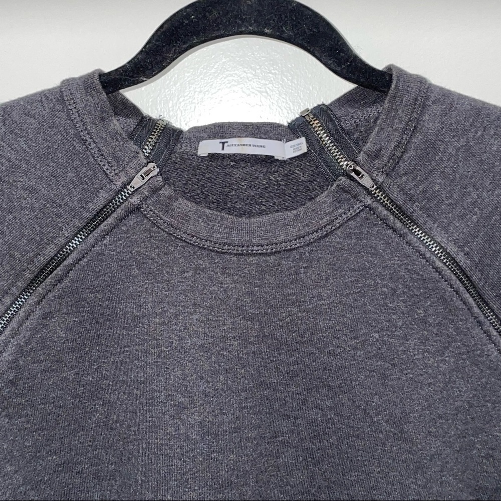 T by Alexander Wang Dark Gray Shoulder Zip Fleece Pullover/Sweater Size Small - Picture 3 of 8